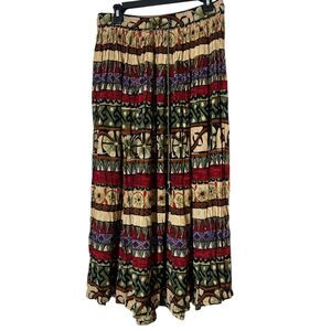 Vintage Pull On Geometric Earth Tone Maxi Skirt Sz L Boho Ren Fair Fairy Grunge